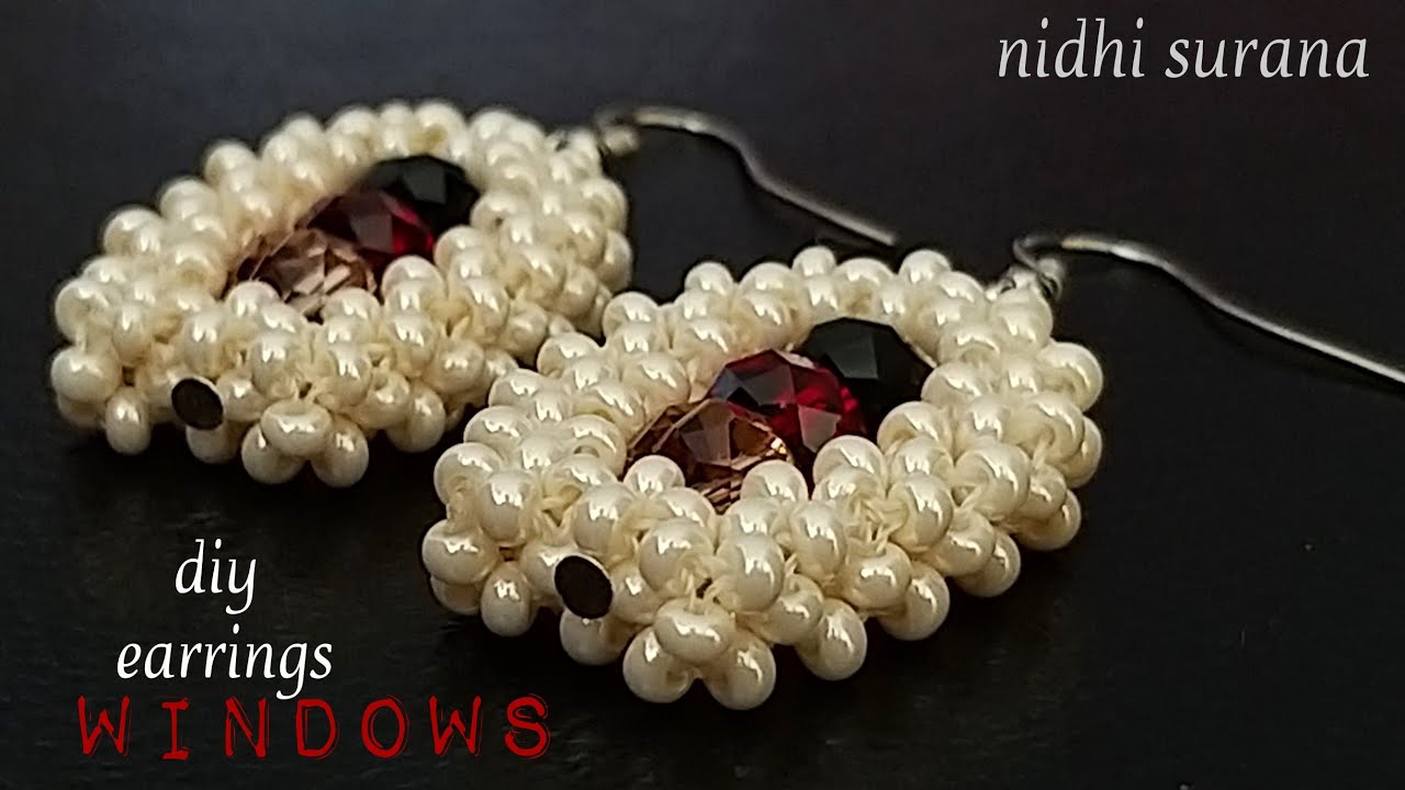 ⚜️ Windows, beaded earrings || Seed bead Aretes Tutorial DIY|| Crystal Earrings (0261)