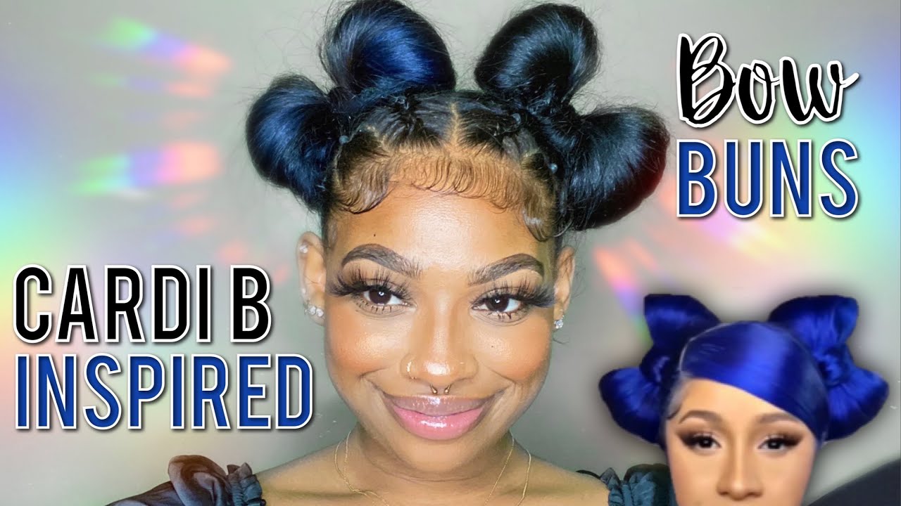 CARDI B INSPIRED DOUBLE BOW BUNS | HAIRSTYLES FOR NATURAL STRAIGHT HAIR | Ashley Liani