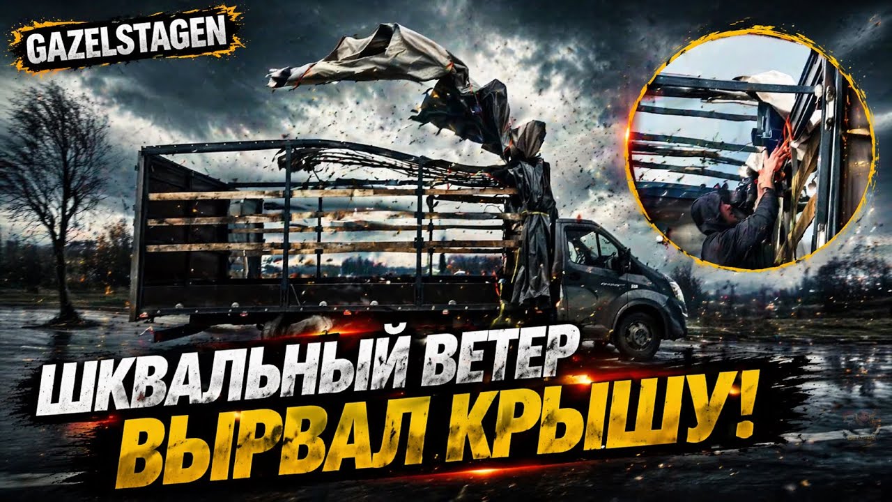 Опасность для водителей. Сорвало крышу при шквальном ветре. 