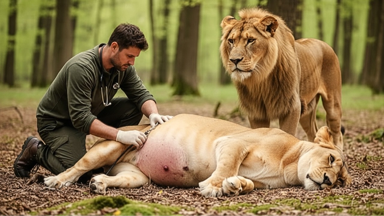 Pregnant Lioness Collapsed… Then the Male Lion Did Something Shocking
