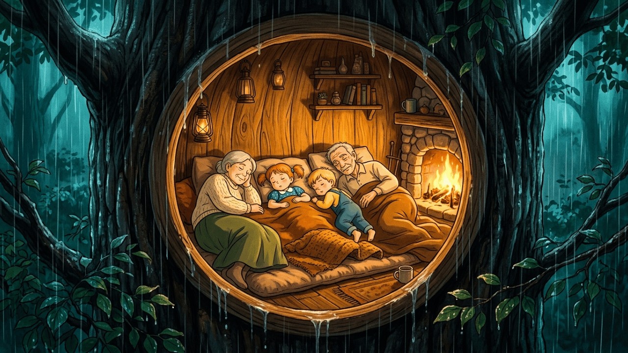 A Rainy Night In Our Forest Treehouse | Cozy Family Moments | Studio Ghibli Style