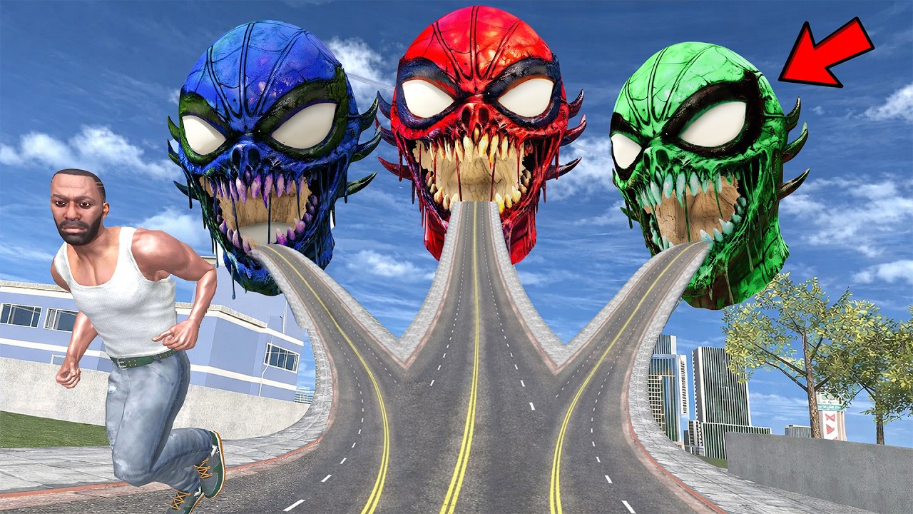Franklin Found Longest Road To Colorful Devil  Spiderman Head In Indian Bike Driving 3d