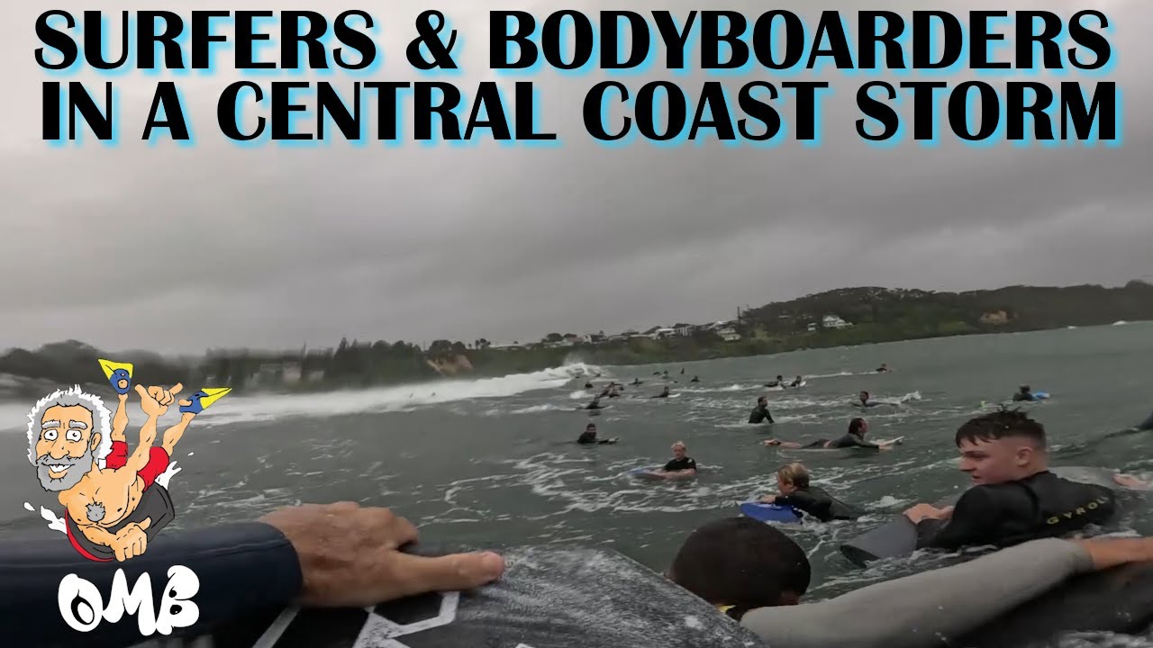 SURFERS & BODYBOARDERS IN HEAVY CENTRAL COAST STORM