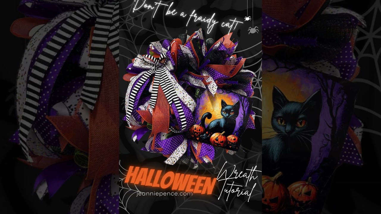 Halloween Wreath with Black Cat Sign - Tutorial and Supplies on Trendy Tree