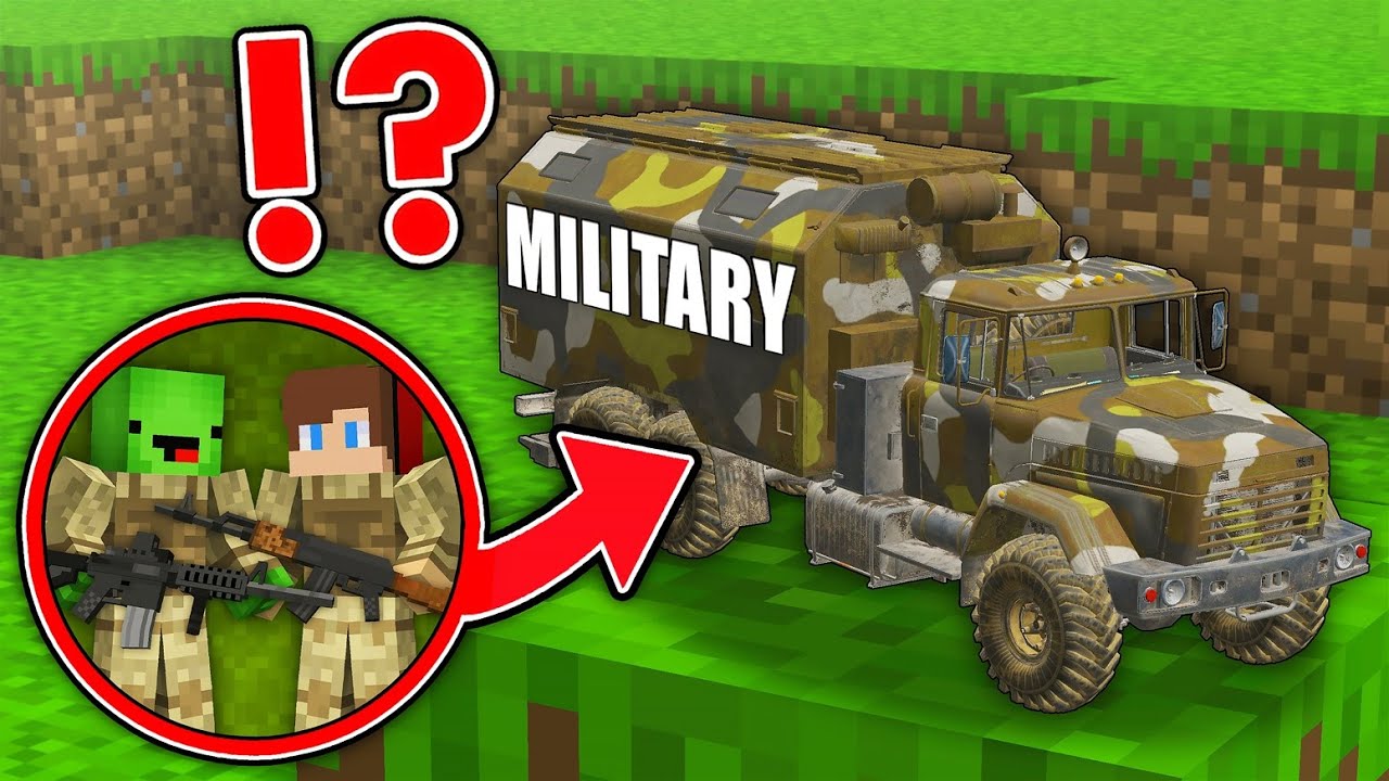 Military JJ and Mikey Built a House inside Tiny MILITARY Truck in Minecraft - Maizen