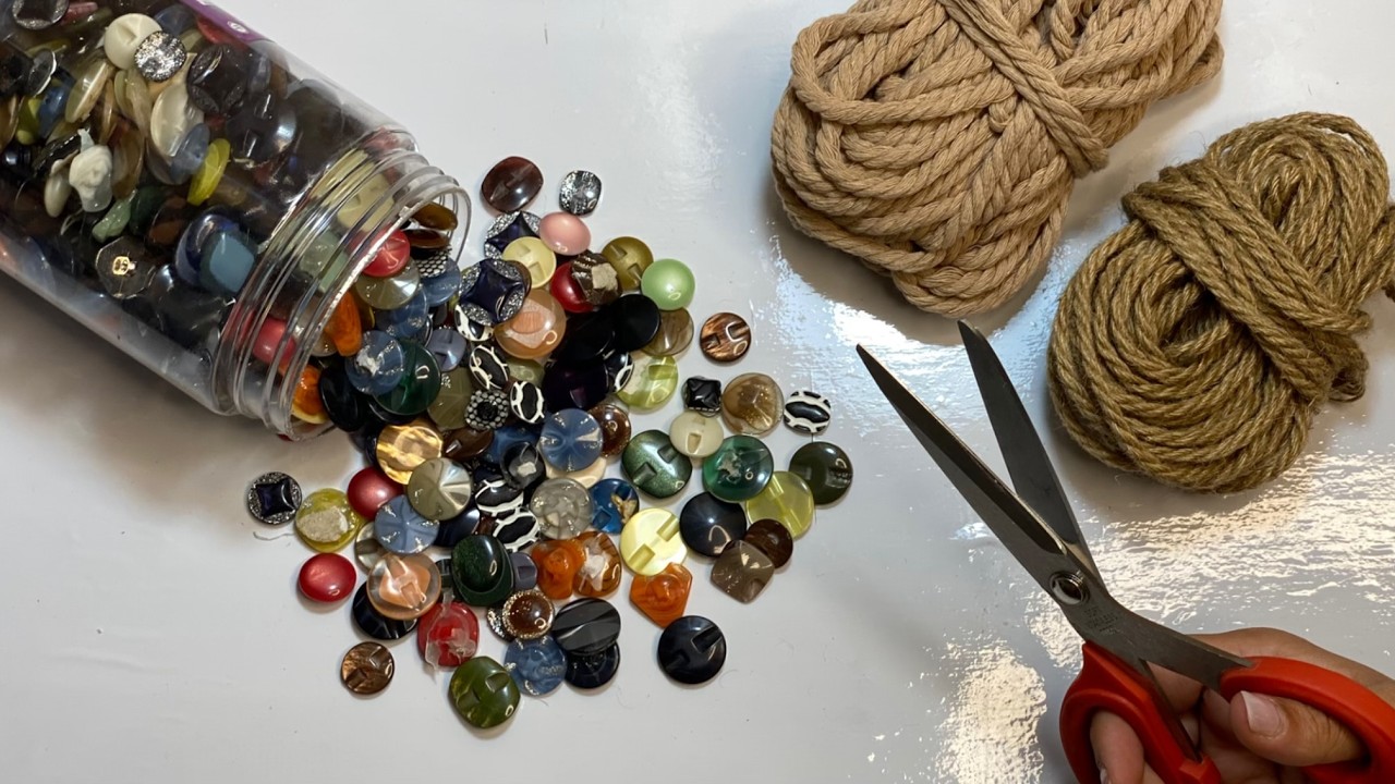 Super idea with old buttons and hemp thread/Look what I made/ASMR!!♻️☺️