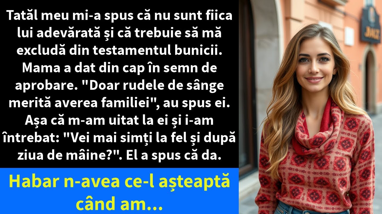 Tatăl meu mi-a spus că nu sunt fiica lui adevărată și că trebuie să mă excludă din testamentul