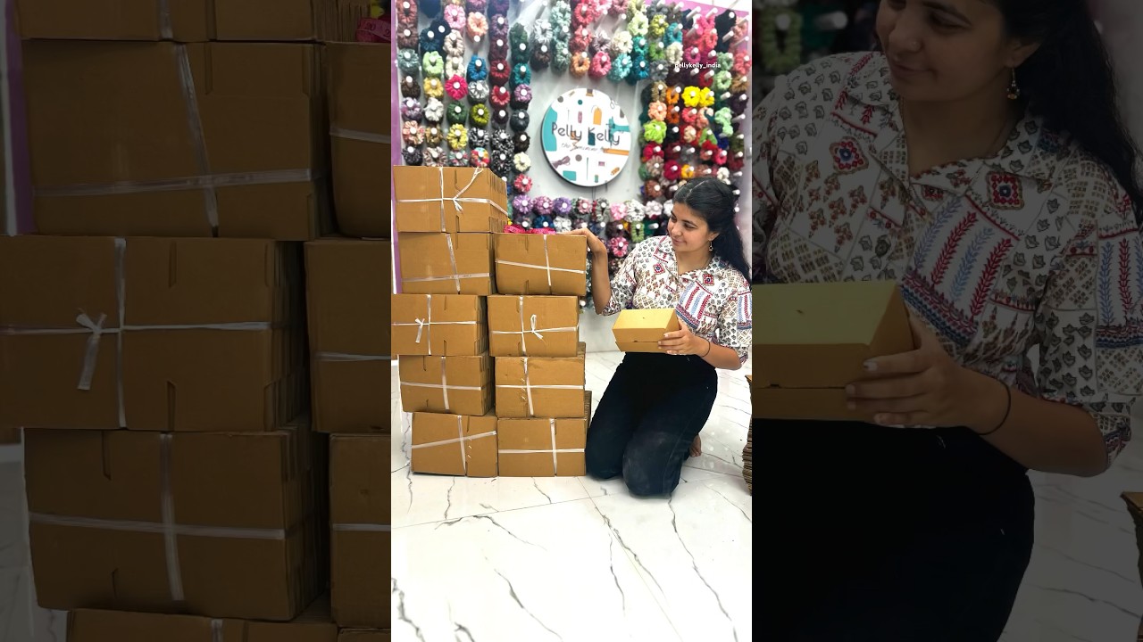 E-commerce business scrunchies packing materials ❤️box unpacking #trending #youtubeshorts #diy