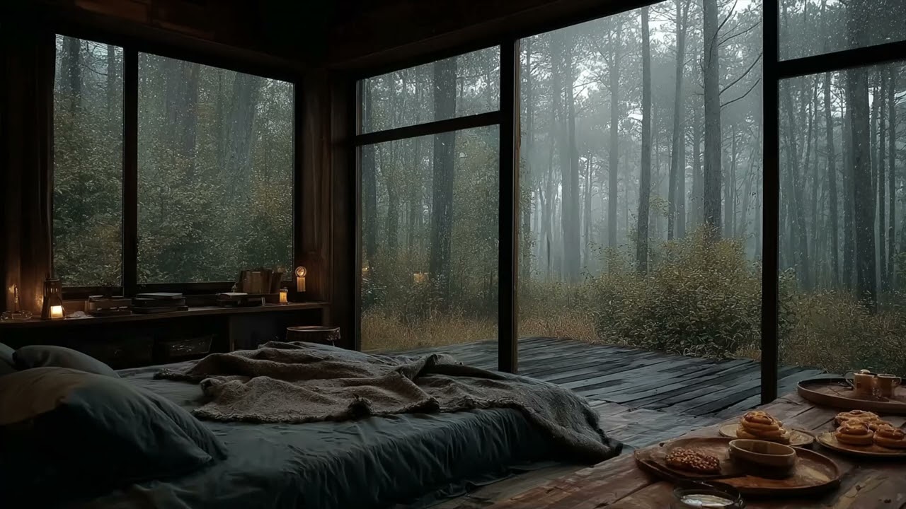 Cozy Bedroom in the Mountains 🌧️ Heavy Rain on Deck for Deep Sleep