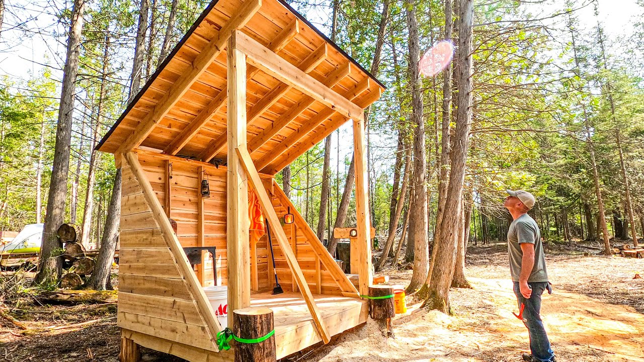 Off Grid Shower from Cedar Trees- Getting Clean by Chainsaw.  #83