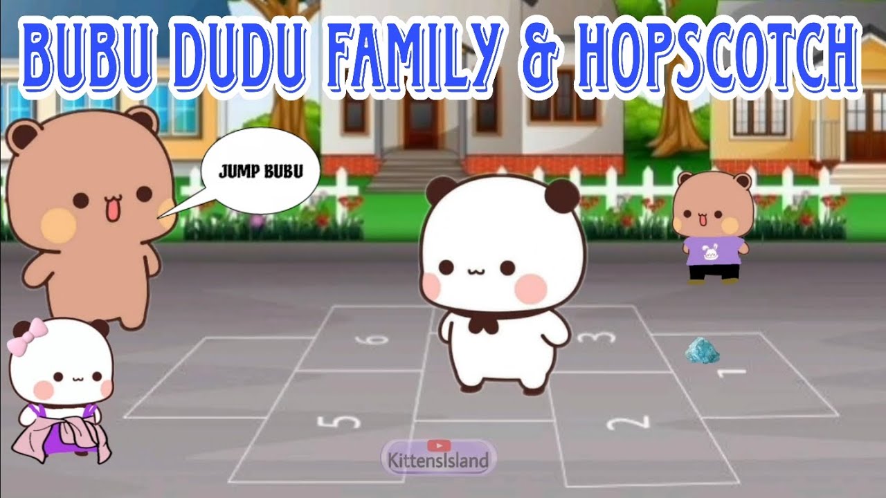 BubuDudu family and Hopscotch game😍 || Bubu dudu peach Goma Panda Bear Cats || Kittensisland