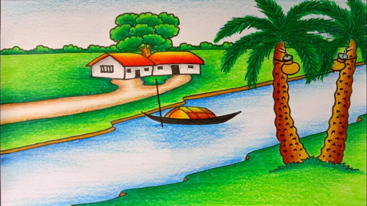 Winter season drawing / how to draw winter scenery step by step / Winter Scenery Drawing