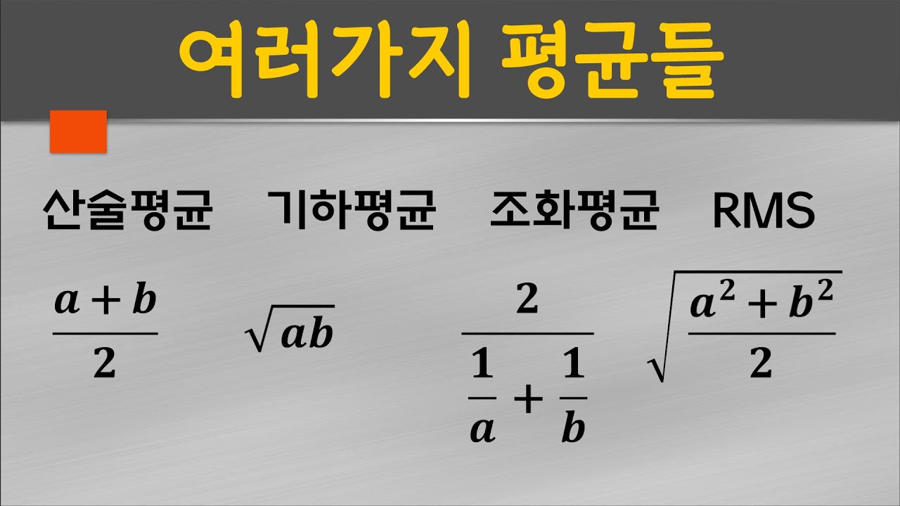 산술 평균, 기하 평균, 조화 평균, RMS 
