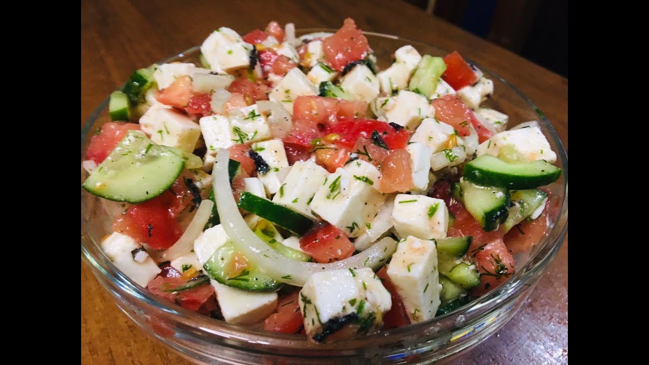 Салат из огурцов,помидор и с сыром фета   Cucumber, tomato and feta salad