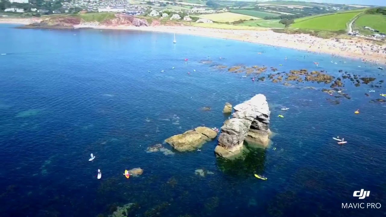 Thurlestone Sands Arch Rock Beach Devon & Beyond from above DJI Drone