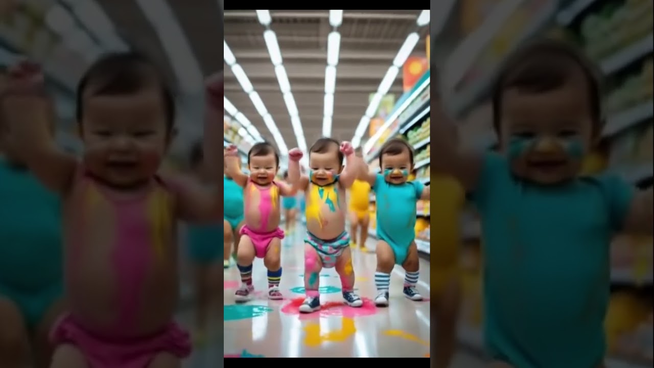 Beb&ecirc;s Dan&ccedil;ando Sincronizados e Cheios de Tinta no Supermercado! #baby #cute #funny