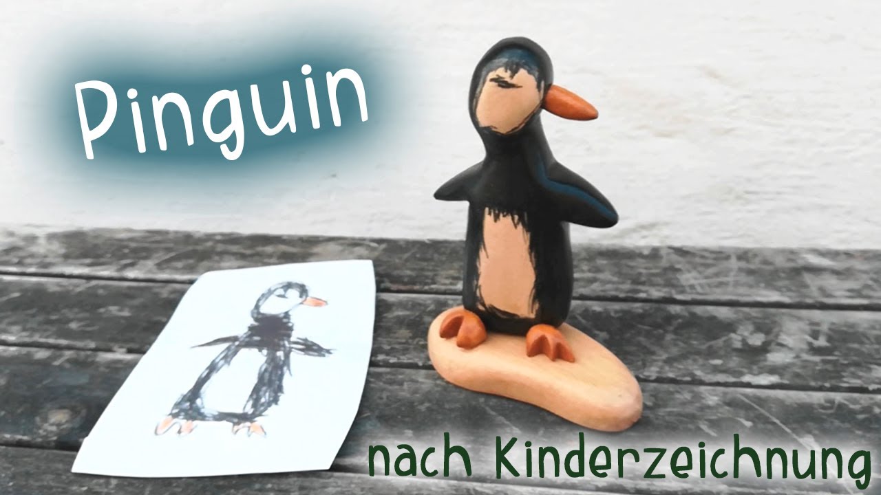 Pinguin Holz-Skulptur nach Kinderzeichnung