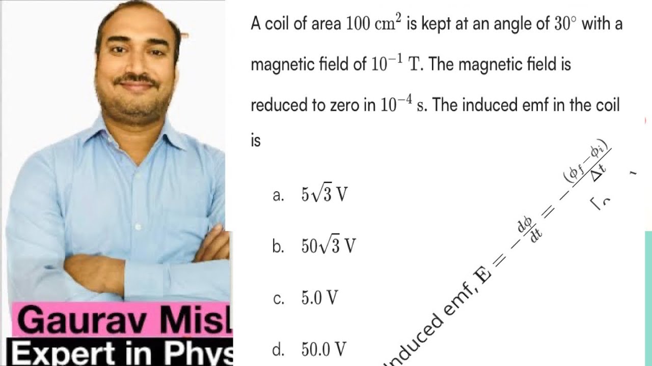 A coil of area 100 cm2 is kept at an angle of30° with a magnetic field of 10-1T.magnetic field reduc