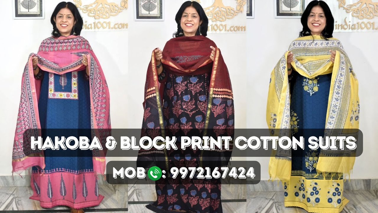 Designer Hakoba &Block print Cotton suits by India1001 .WA 9972167424 #hakoba #cottonsuit