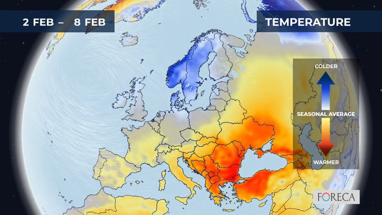 Monthly temperature forecast for Europe 24/1/2026