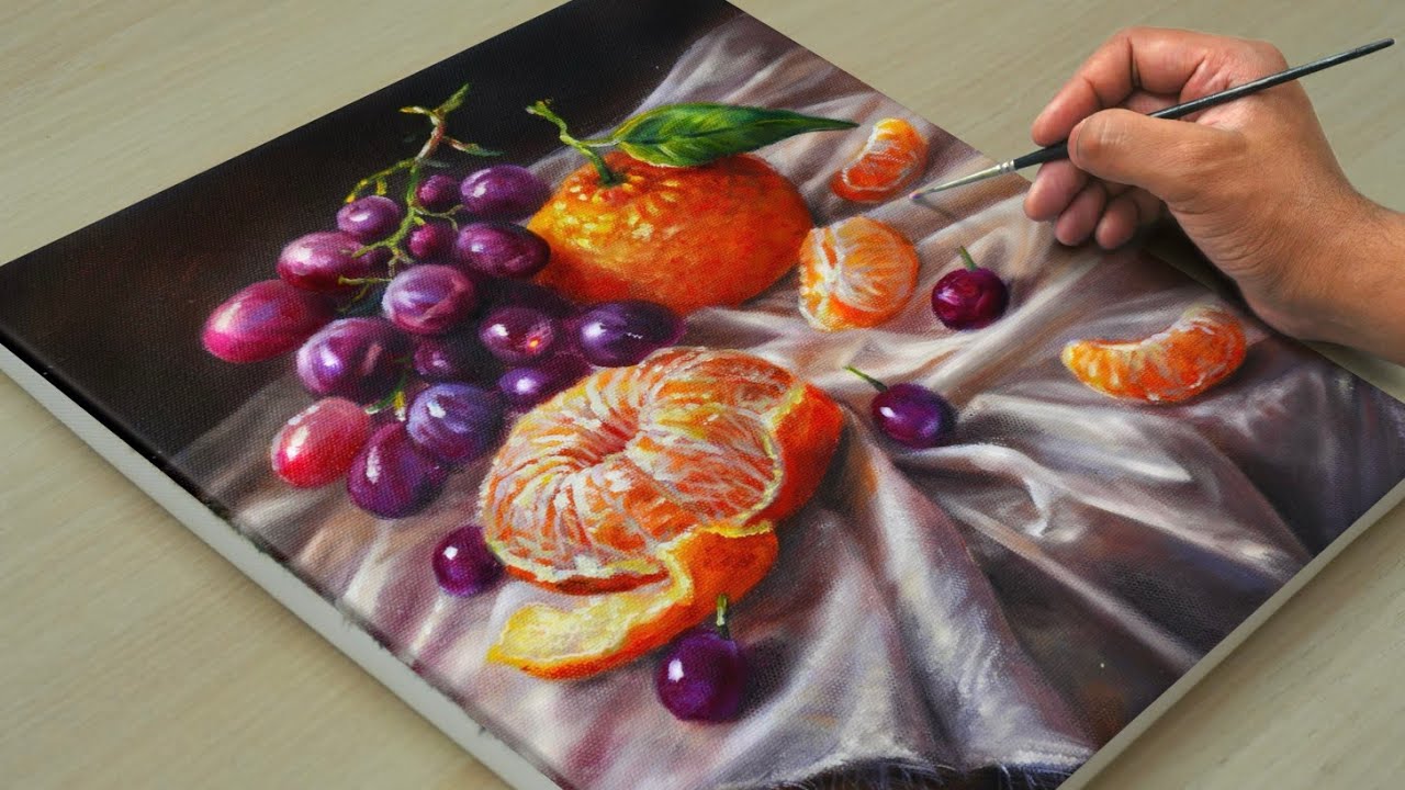 Easy Way to Paint realistic Fruits/ Relaxing Acrylic Painting/ STEP BY STEP #11