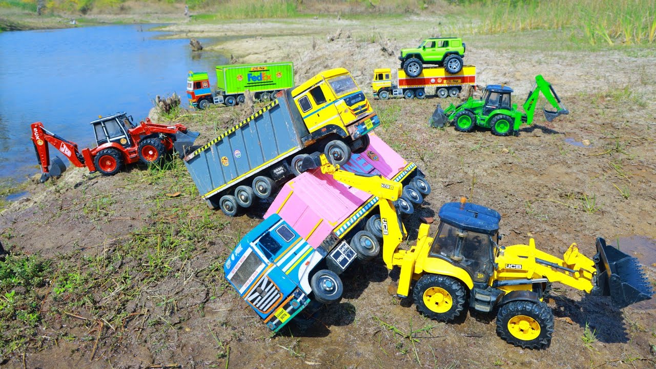 TATA 3525 Dumper BharatBenz 2828C Tipper Accident Pulling JCB Crane ? Nursery kids Cartoon | CS Toy