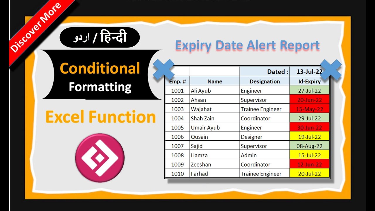 highlight dates | date reminder report | conditional formatting in excel | Expiry date alert | Urdu