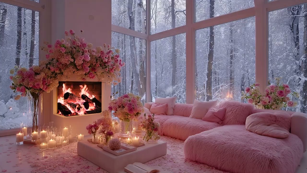 Silent Snow Wind Outside the Cabin | Warm Fireplace Crackling Sounds for Deep Relaxation and Rest