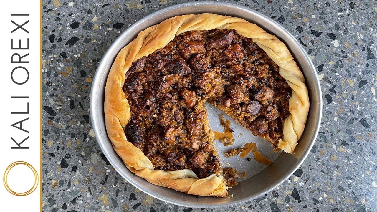 Tina's Kreatopita Tirnavou - Pork and Peppercorn Fillo Pie | KALI OREXI