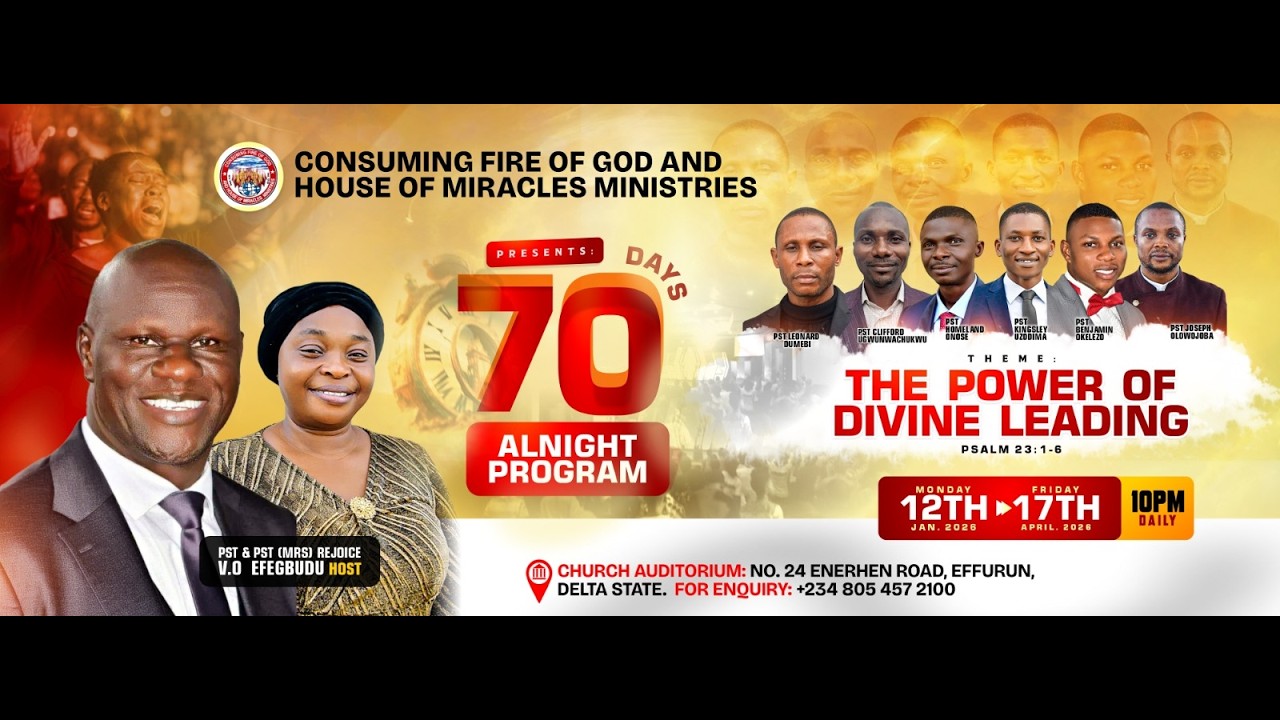 70 Days Alnight Program Night 29 with Pst V.O Efegbudu 19/2/2026. For Counseling call: 08036271424.