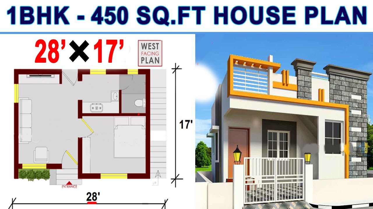 1 cent house plan | 1 cent vastu 1BHK house plan | 17*28 house plan | 450 Sq.ft house | 6 Lakh house