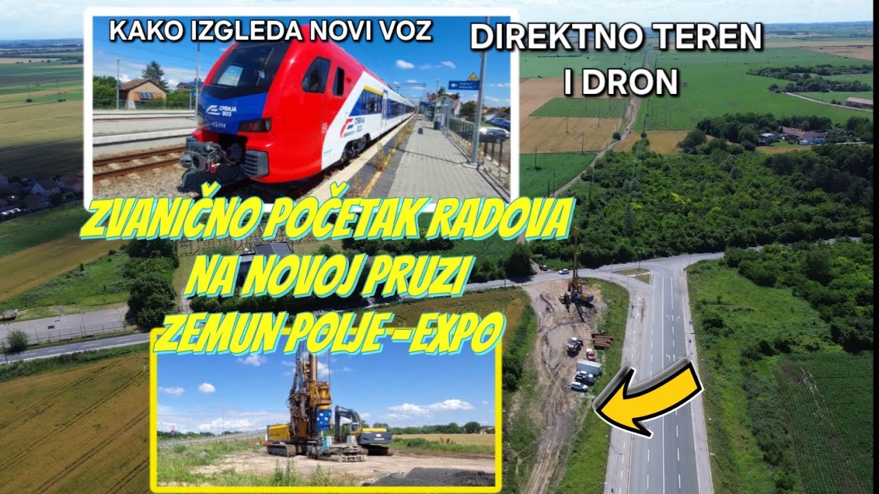 Počeli radovi na pruzi Zemun polje-Expo stigle mašine,snimak novog Voza u stanici
