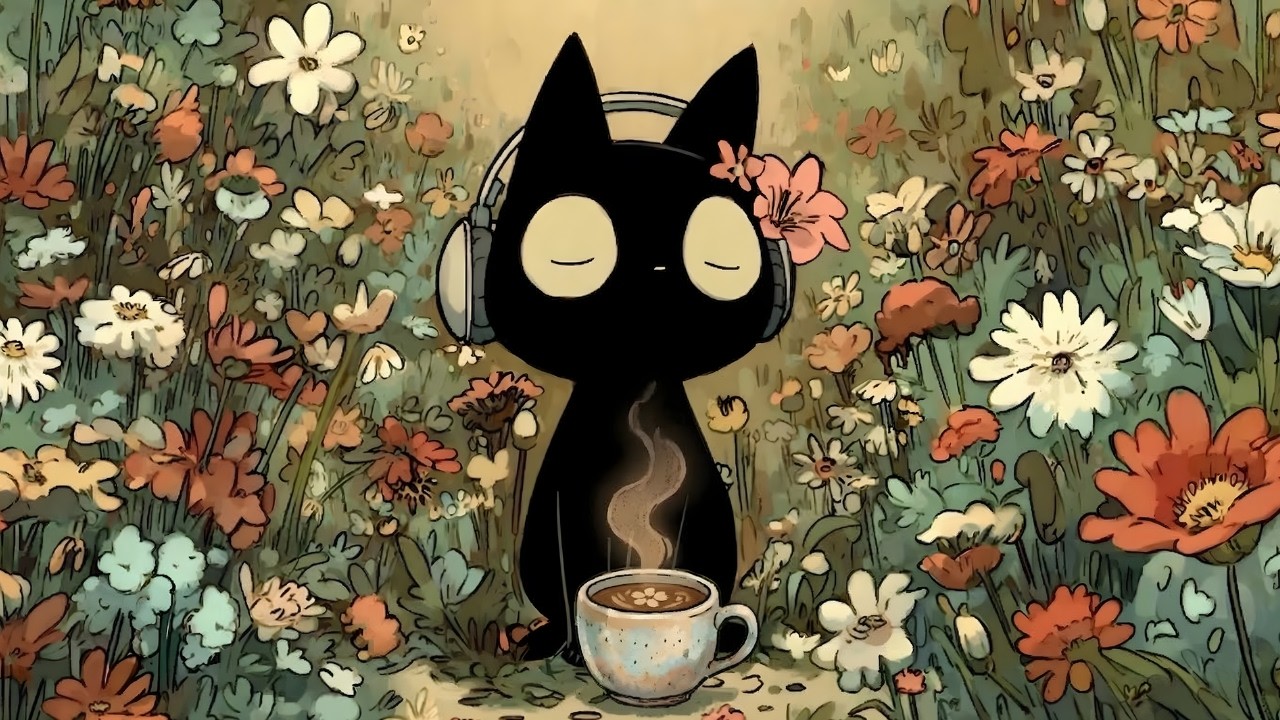 Cat Jazz Relax Music – Cozy Coffee & Flower Garden Ambience for Stress Relief
