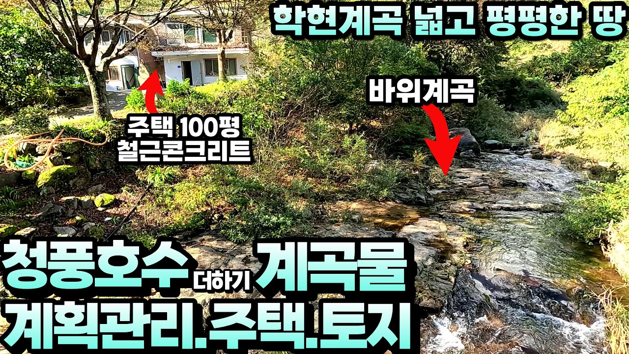 청풍호수와 계곡을 모두 가졌다~~학현계곡 접한 계획관리지역 넓고 평편한 토지와 주택매매~~종교단체 수양관 기업체 휴양소 연수원 추천~~글램핑장 캠핑장 펜션 카페 다용도 활용 가능