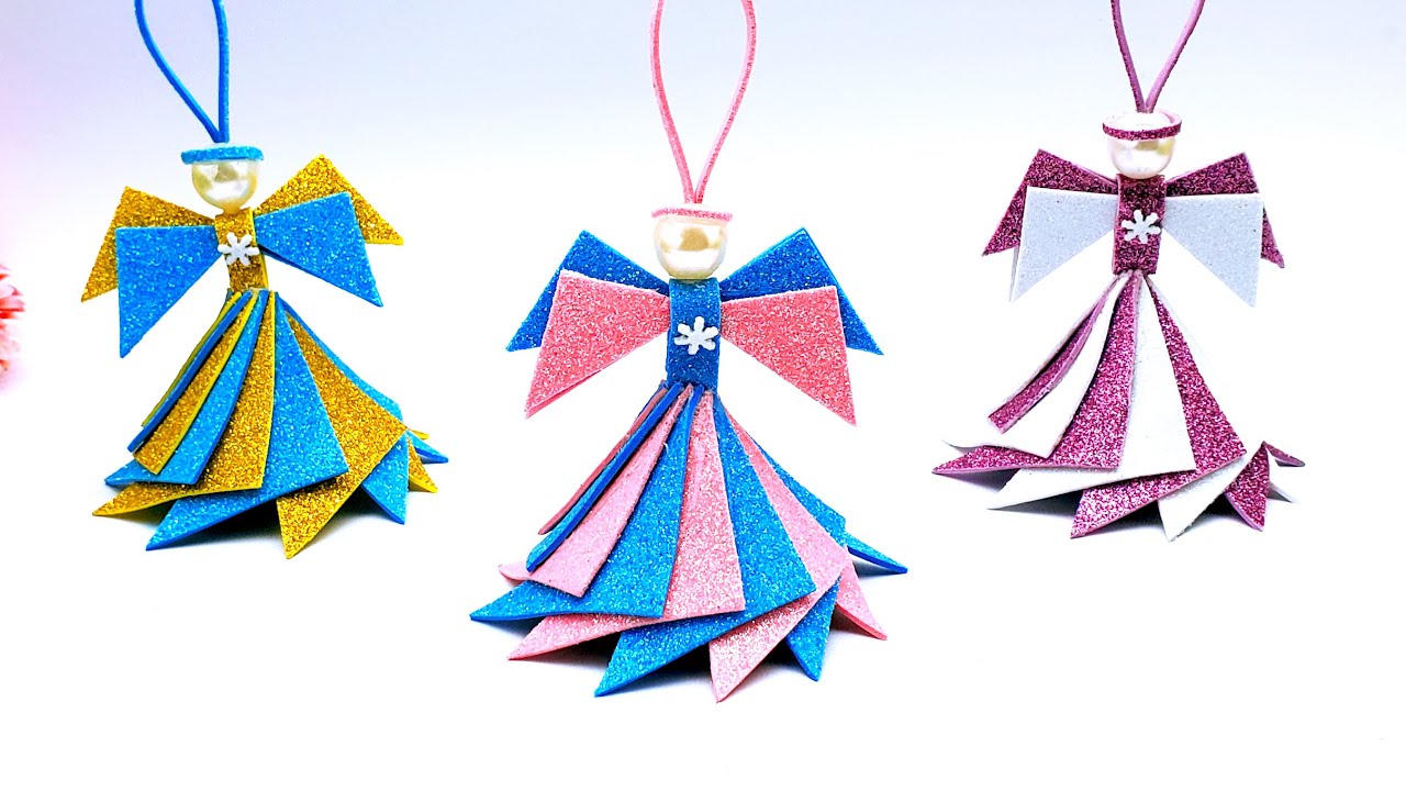 How To Make Glitter Foam Paper Christmas Angel Tutorial | Easy Way To Make Christmas Room Decoration