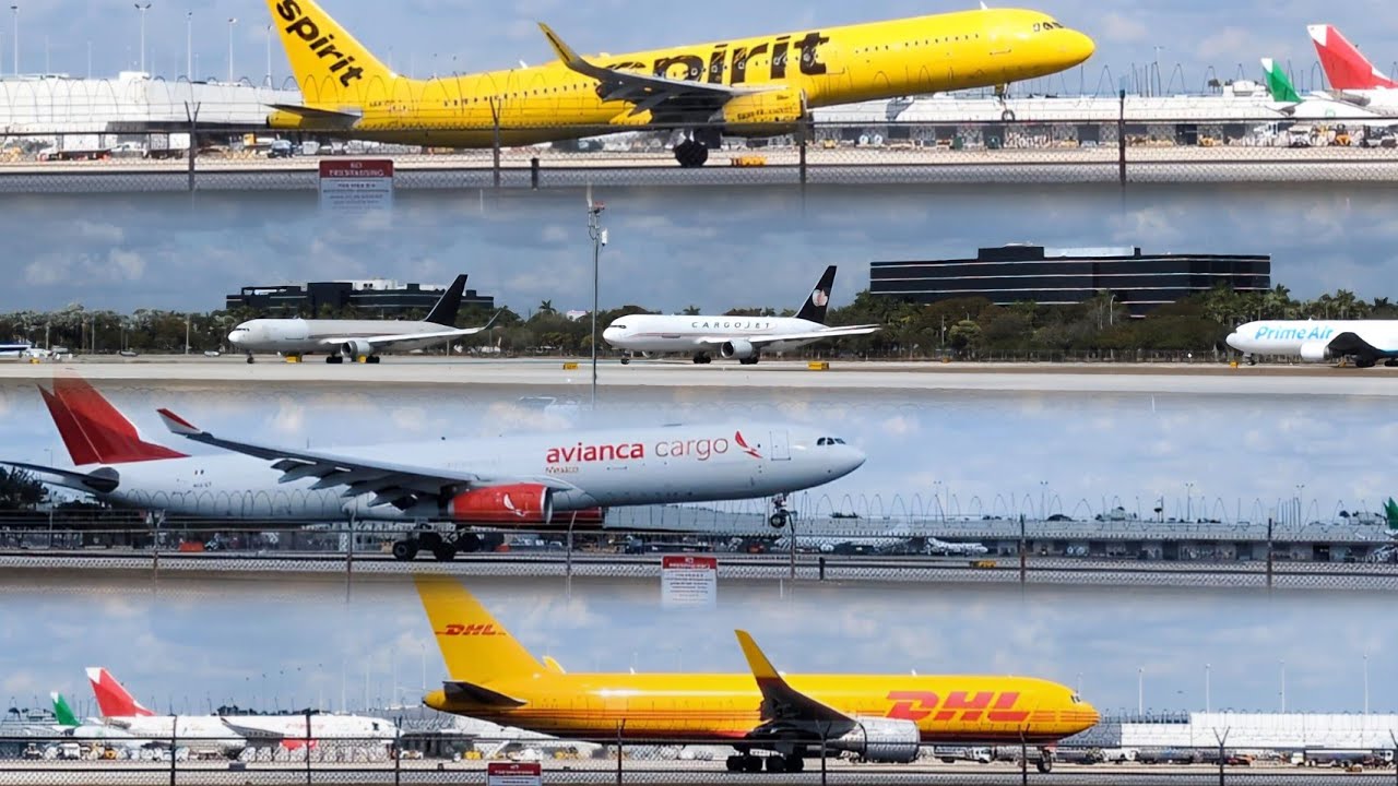 Miami Planespotting | Busy Day of Cargo Jets Takeoff & Landings | And a Spirit Airlines Yellowbird 