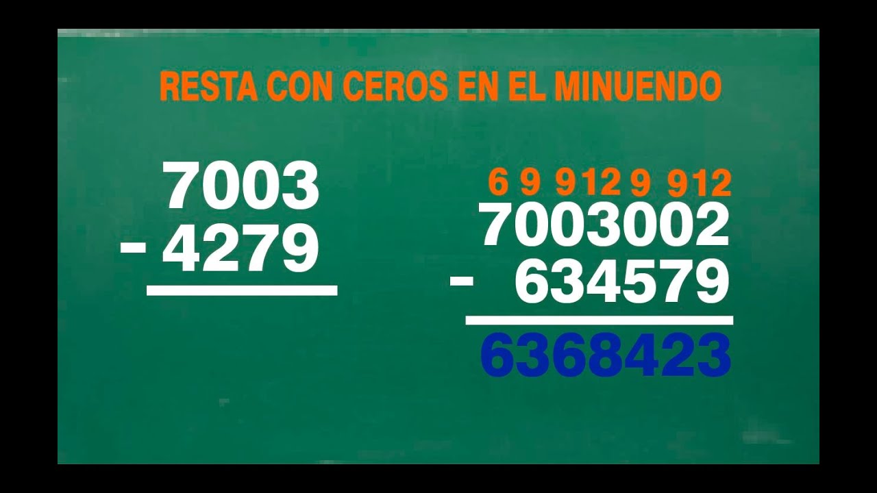 Resta con ceros en el minuendo / principiantes / parte 2