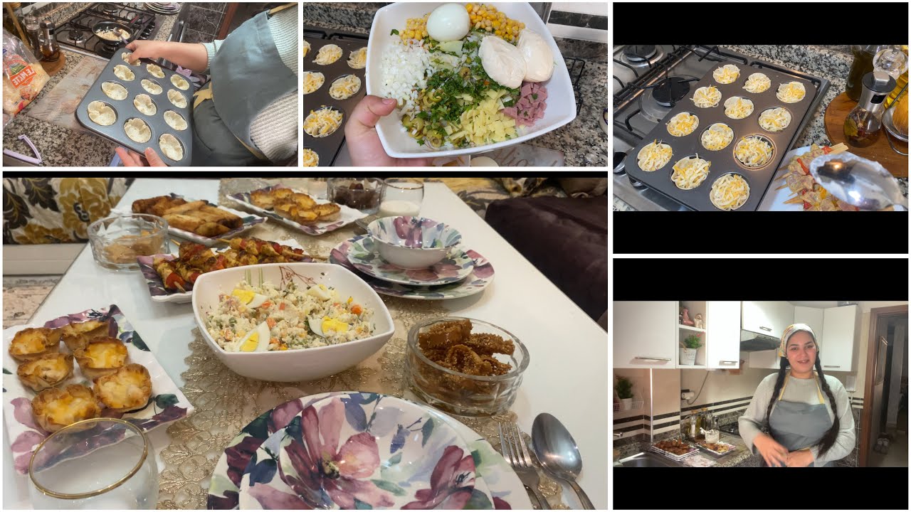 رابع يوم من ومضان 🌙 سلطة 🥗 متنوعة، مملحات بخبز طاكوس 👌🏻بروشيط دجاح 😍