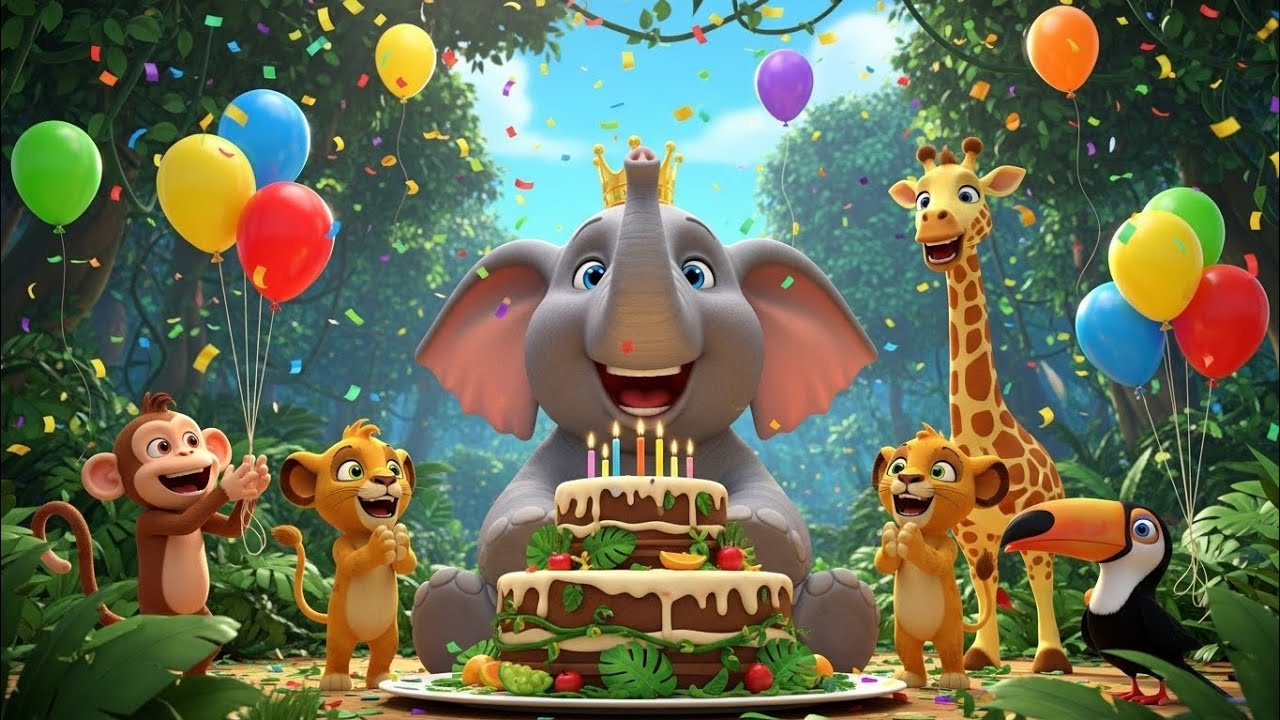 🐘🎉 Elephant Birthday Party | Jungle Birthday Song | 