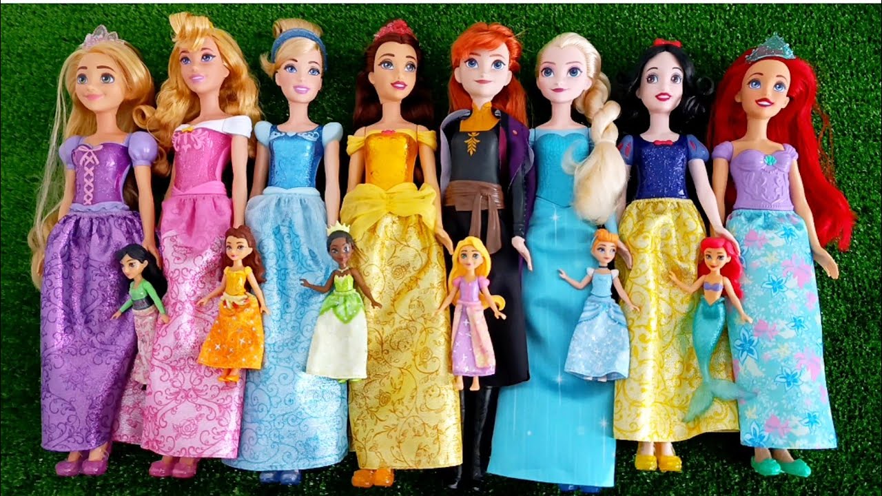 ASMR Most Popular Disney Princess Mattel Dolls   lots of colorful rainbow Dresses   unpacking toys 