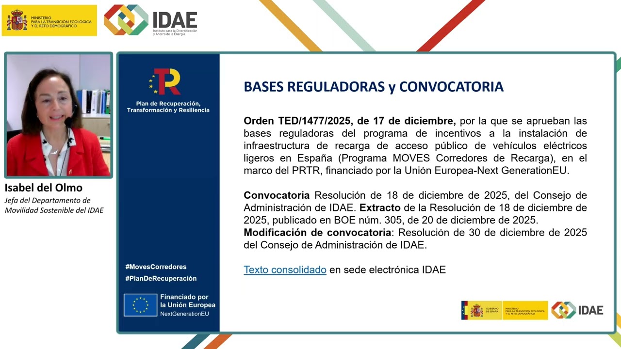 Webinar informativo sobre el programa MOVES Corredores de Recarga