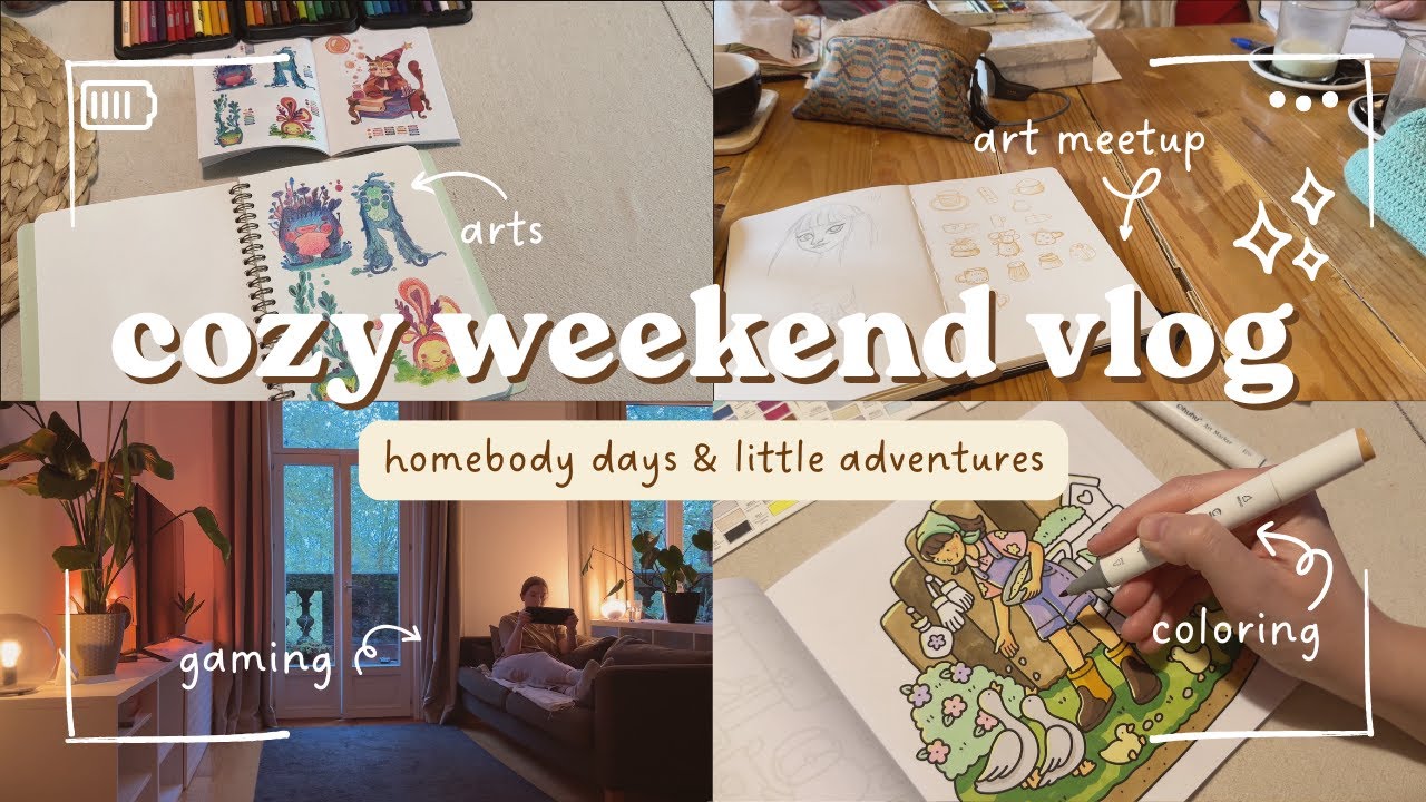 cozy weekend vlog ☕️✨ coloring, cafe art meetup, gaming & lazy homebody sunday