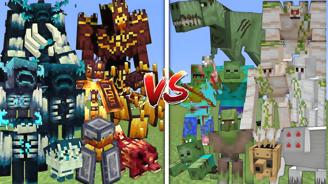ALL WARDENS & BLAZES VS ALL ZOMBIES & IRON GOLEM MOBS BATTLE IN MINECRAFT