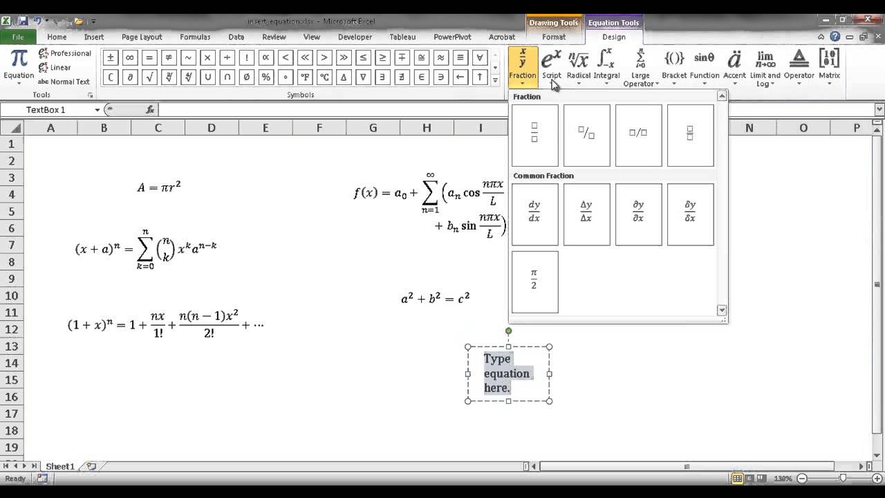 Insert an Equation Object with the Equation Editor