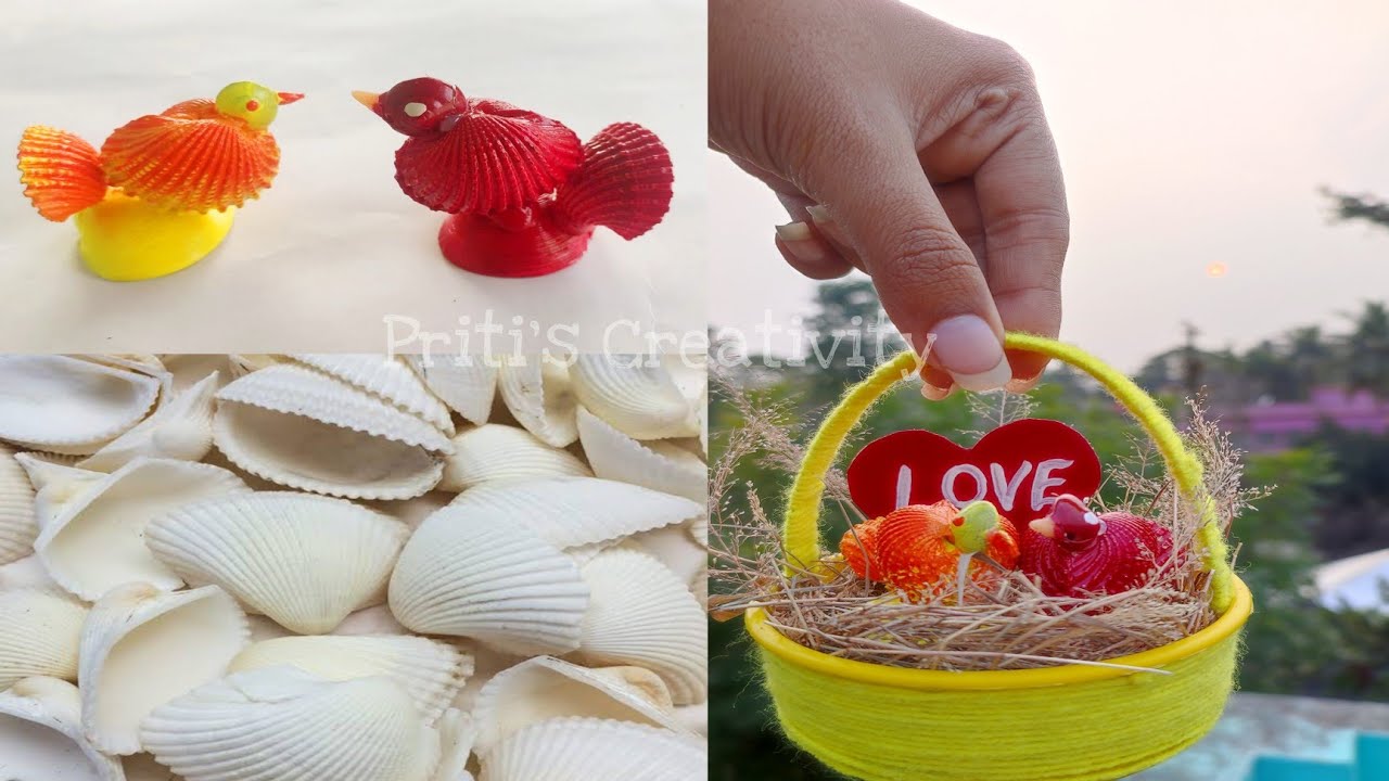 Love Bird Making at Home Using Sea Shell || Sea shell Craft Idea || By - Priti Saha