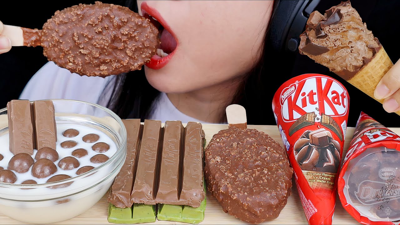 KITKAT PARTY 🍫 ASMR KITKAT ICE CREAM STICK, KITKAT BITES, KITKAT CHOCO BANANA, KITKAT MATCHA MUKBANG