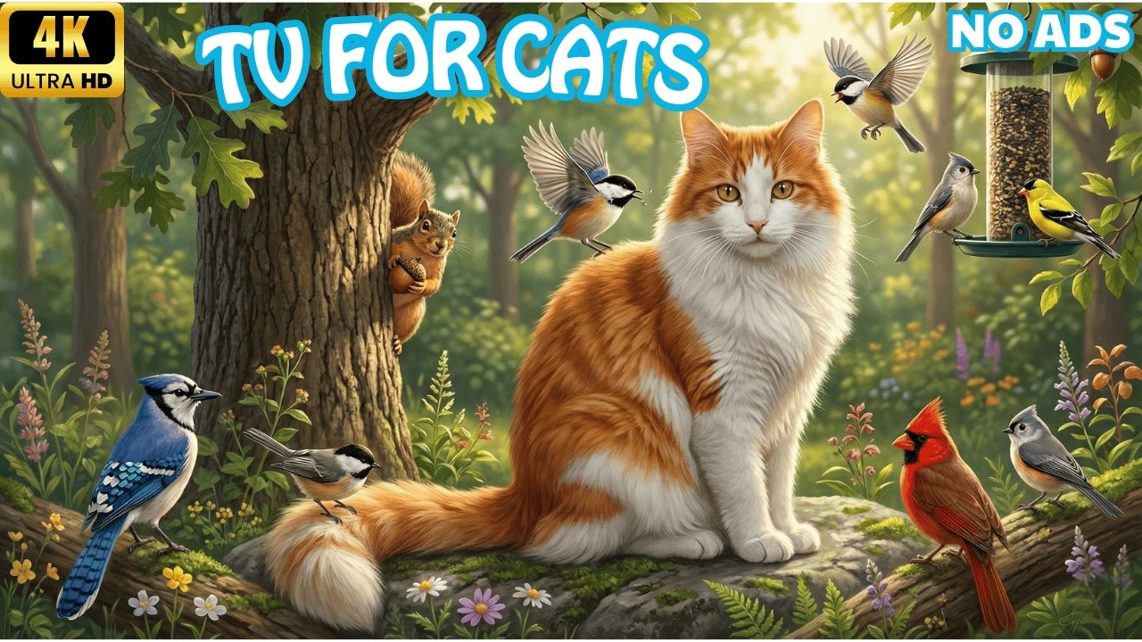 [NO ADS] Relaxing Cat TV 🐦 Beautiful Birds and a Sneaky Squirrel in Nature