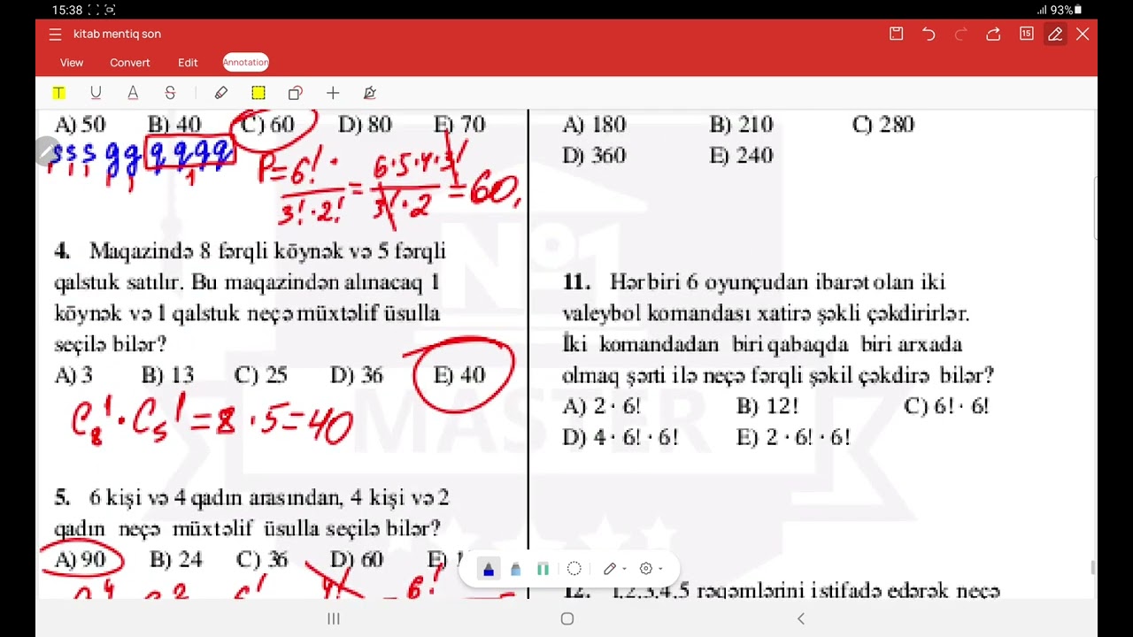 Kombinatorika və Ehtimaldan sual həlləri