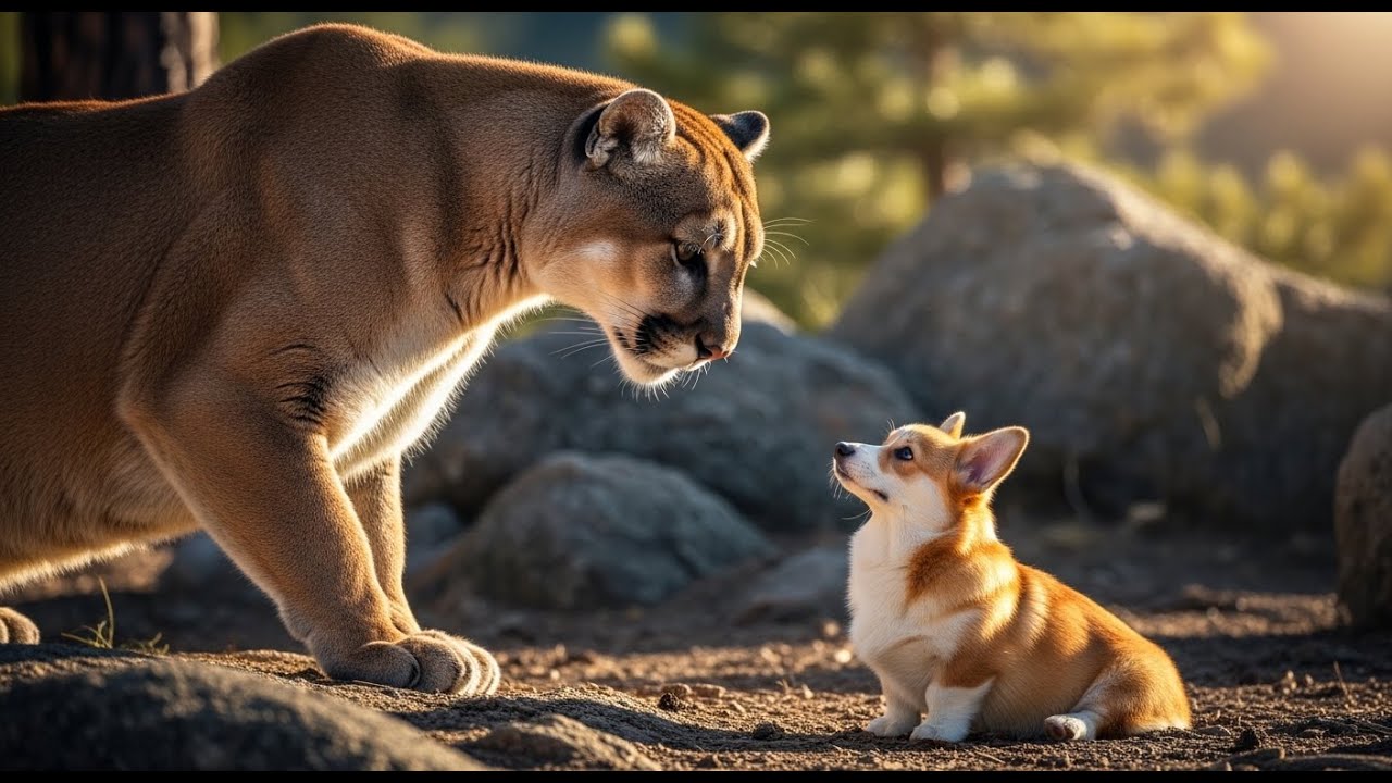 a mountain lion encounters a corgi but chooses not to hunt and the ending