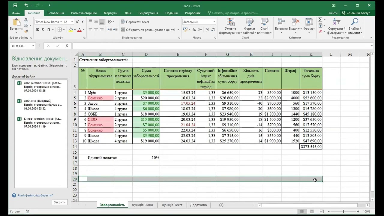Лабораторна робота 2. Excel. Частина 5. Формули та функції